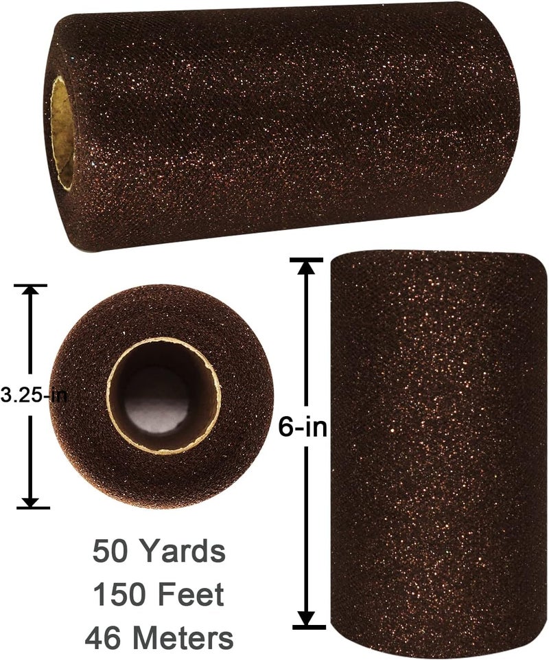 Ableme Deco Glitter Tulle Fabric Rolls, 6 Inch 50 Yards (150ft) Sparkling Spool Ribbon Sequin Netting for Tutu Skirt Gift Wrapping Wedding Party Decoration (Brown) - Image 5